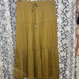 Rachel Zoe yellow gold Maxi Skirt with seashell Detail drawstring tiered peasant